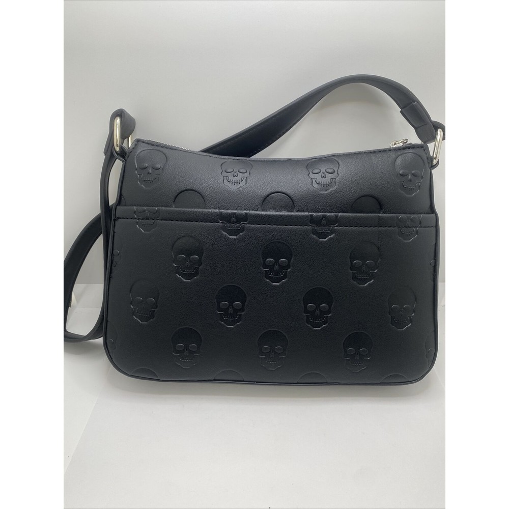 Black Skull Embossed Handbag Purse Halloween by Mad Engine Faux Leather New